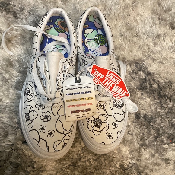 Floral U Colour Vans Vans Classic Slip On Shoes White (u Paint